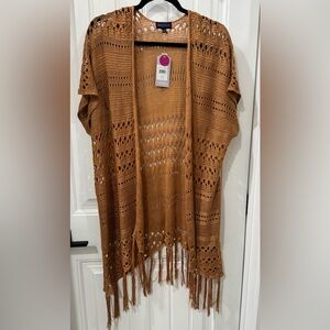 Artesia Women's Fringe Open Knit Cardigan - Brown